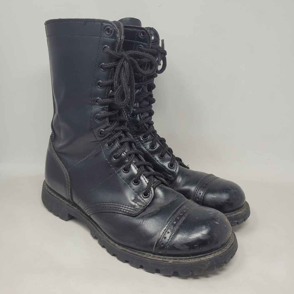 HH Brand Boots 11M Black Leather Jump Combat Zip USA Military Punk Goth Lace Up